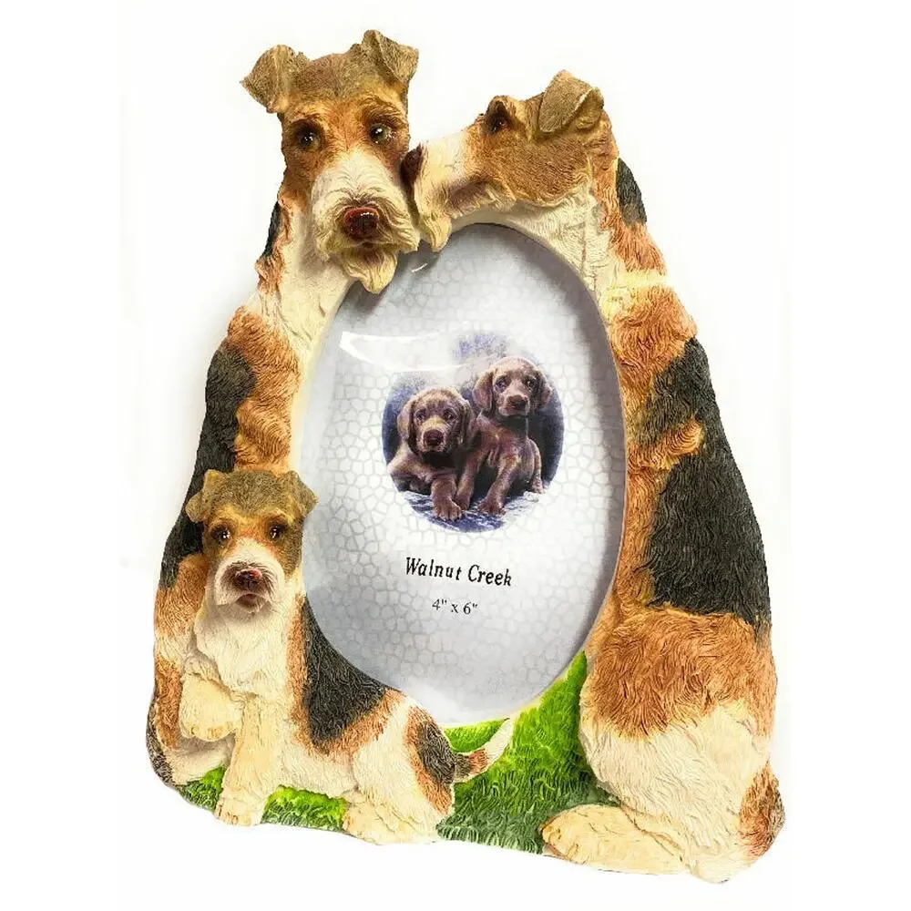 Walnut Creek 3D Fox Terrier Dog Picture Frame Brown White Hand Painted 4x6 NWT